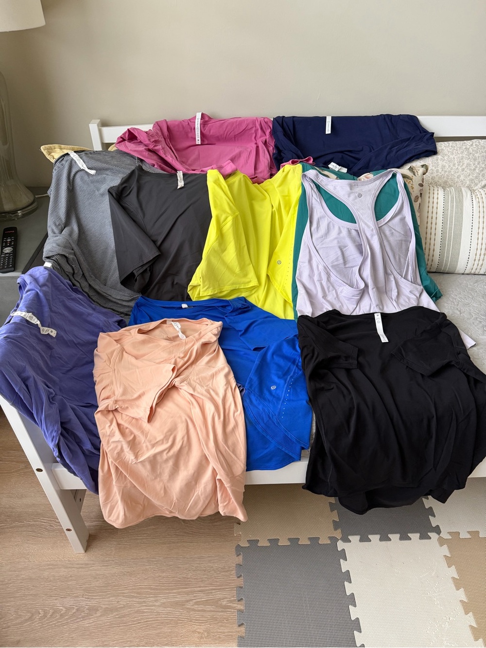 lululemon group of 11 long, short sleeve and tanks. Multiple colors and sizes